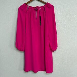 NWT Trina Turk Bright Pink Keyhole Neck Long Sleeve Shift Cocktail Dress M